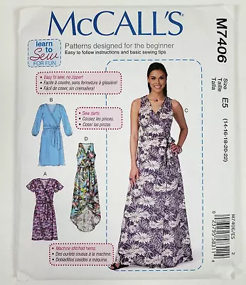 McCall's M7406 Sewing Pattern Misses Dresses And Belt Fitted Wrapped Sizes 14-22 • $5