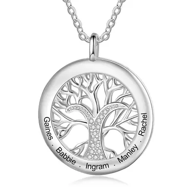 Personalized Family Tree Name Necklace Tree Of Life - 5 Names White Gold Plated • $26.99