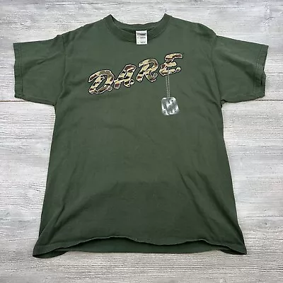 Vintage D.A.R.E. Dare Shirt Mens Large Green Camoflauge Spellout Short Sleeve • $10.39