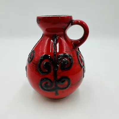 Ilkra Edelkeramik Mid Century M. Fat Lava Red Black Handled German Vase 2012/15 • $54.99