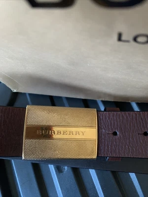 £50 • Buy Burberry Belt Unisex Brown Leather & 22k Plated Buckle Use Size 38/95 Vintage