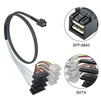 Mini SAS Cable With SATA Power Internal HD SFF-8643 To 4x29Pin SFF-8482 0.75 M • $17.99