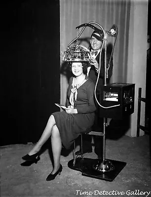 Woman Seated Under A Psycograph (Phrenology Machine) -1931- Vintage Photo Print • $10