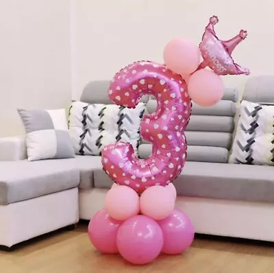 3rd Birthday Girls Balloon Stand Pink Party Decorations Age 3 Kids Princess 13pc • £6.39
