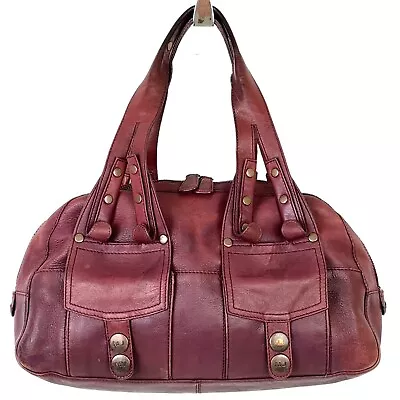 Marc Jacobs Burgundy Leather Shoulder Hand Hobo Satchel Bag Studded MJ Buttons • $42.49