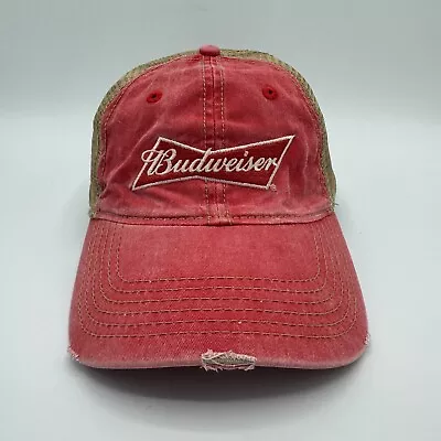 Budweiser Beer Trucker Hat Cap Adjustable SnapBack Vintage Style Red Distressed • $9.99