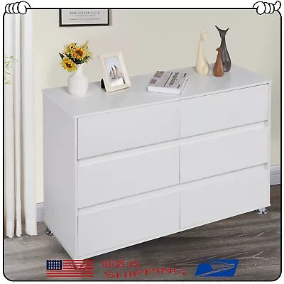 6-Drawers Double Dresser Chest Of Drawer Storage Cabinet For Bedroom White • $158.77