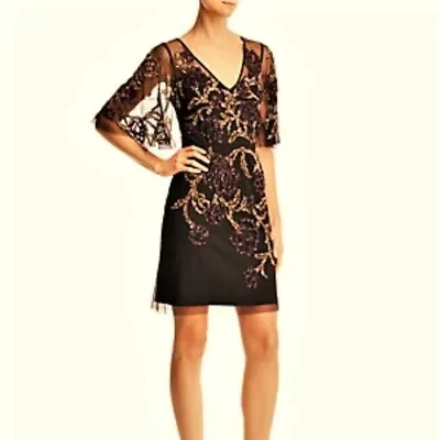 AIDAN MATTOX Beaded Embellished Flutter Sleeve Cocktail Dress Black 2 New • $49.99