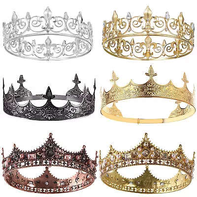 Metal King Crown For Prom King Party Medieval Costume Accessories Adults Boys • £10.91