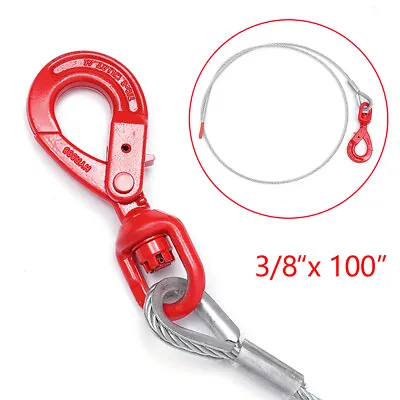 3/8'' X 100  Wire Rope Winch Cable Steel Core With Self Locking Swivel Hook • $49.40