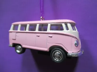 New 1962 62 Vw Classic 15 Window Bus Pale Pink & White Christmas Tree Ornament • $25