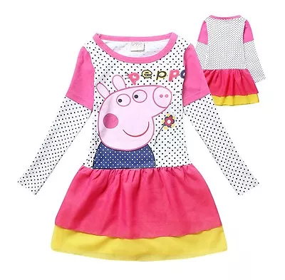 New Baby Girls Peppa Pig Dress Long Sleeves Toddler Clothes Size:2-7 Yrs Gift • $15.95