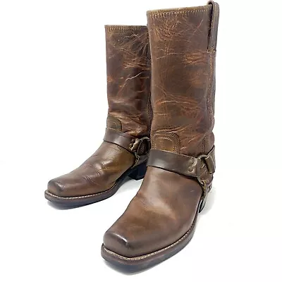 Frye Square Toe Harness Motorcycle Boots Women's Pull On Sz 8 M Brown USA • $79.99