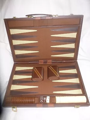 Vintage Travel Backgammon Set Brown/White W/ Faux Leather Case Board And Shakers • $12