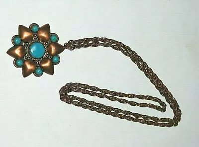 Copper Turquoise Flower Sun Necklace Healing Charm  2  Handmade Artisan Jewelry • $15.99