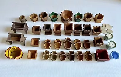 Set 33 Vtg Handmade Wooden Dollhouse Furniture Planters Baskets + 3 Ceramic • $39.95