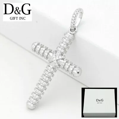 DG Men's 925 Sterling Silver 41mm Cross Brilliant CZ Pendant.Unisex + Box • $22.99