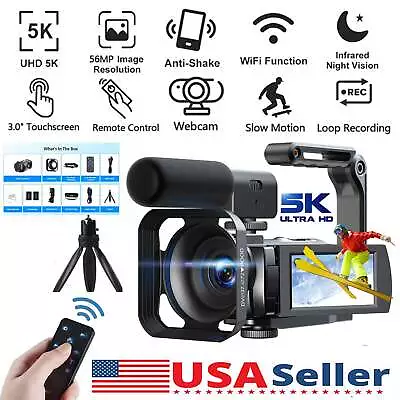 Video Camera Camcorder 5K 56MP YouTube Camera WiFi IR Night Vision W/ Mic Tripod • $145.99