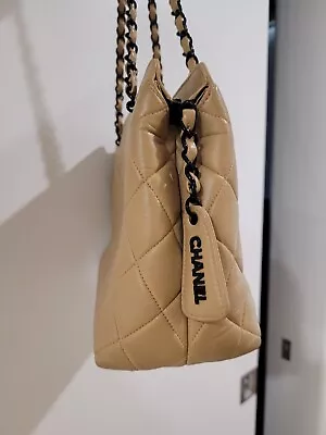 CHANEL Beige Quilted Lambskin CC Plastic Chain Shoulder  Vintage Tote Bag • $1499