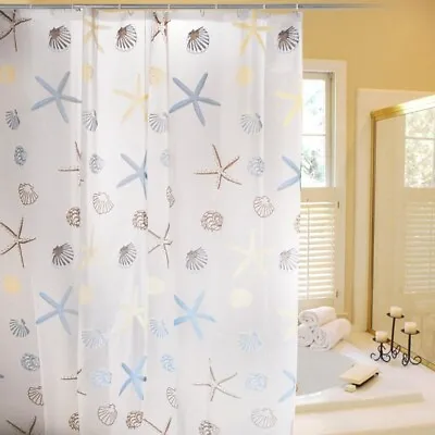 PRINTED SHOWER CURTAIN PANEL WITH RINGS POLE 180cm (71 ) MULTI CHECKS DOLPHIN • £8.99
