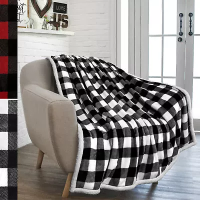 Plaid Buffalo Checker Cabin Throw Blanket Soft Sherpa Fleece For Sofa Couch Gift • $24.99