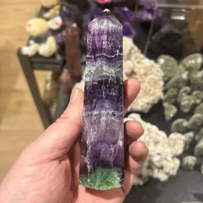 Natural Rainbow Fluorite Quartz Crystal Obelisk Wand Tower Point Healing 147mm • £63.99