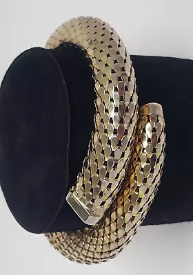 Vintage Snake Scale Mesh Wrap Bracelet Gold Tone Metal Overlap Adjust Coil 7.75  • $24.95