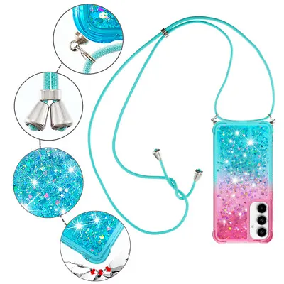 Crossbody Quicksand +Strap Case For Various Phone Glitter Shockproof Cover Back • £4.79