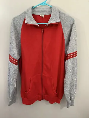 Vintage Warm Up Exercise Jacket Acrylic Zip Mens Size Large Made In USA Red • $23.99