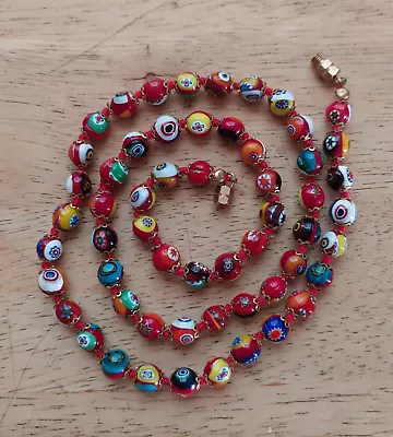 Vintage Millefiori Murano Glass Bead Necklace 23 3/4  • $10