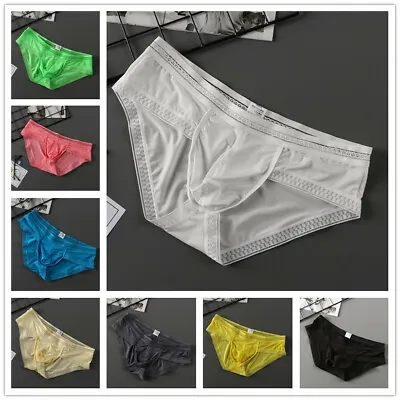 Men's Panties Ice Silk Men Underwear Men's Shorts With Lace Low-Rise U Pouch • $5.20