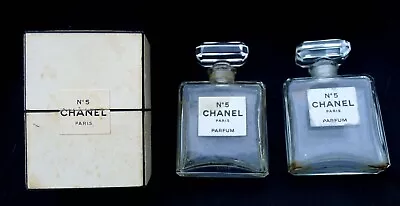 Two Vintage Chanel Paris No 5 Perfume Bottles & Original Chanel No 5 Parfum Box • $45