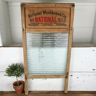 Vintage National Washboard Wood & Glass No. 512 Top Notch Made In USA • $44.95