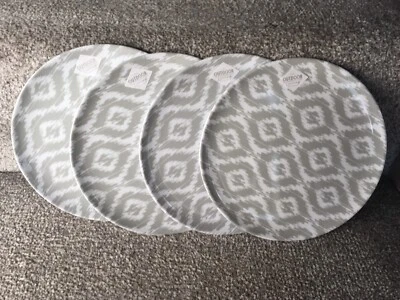 £12 • Buy NEW Set Of 4 Grey & White Melamine Side Plates CARAVAN CAMPING PICNIC 