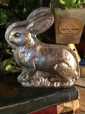 Primitive Antique Vtg Tin Style Easter Bunny Rabbit Silver Resin Chocolate Mold • $17.49