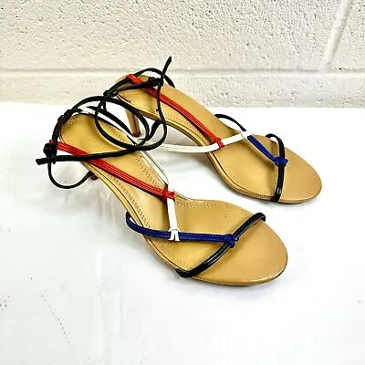 $20 • Buy Zara Women's Colorblock Leather Ankle Strap Thong Sandals Size 8 (eur 39)