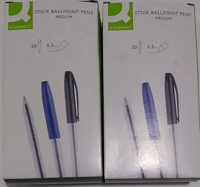 60 X Black Stick Ballpoint Pens Medium Nib - Q Connect KF02457 • £5.95
