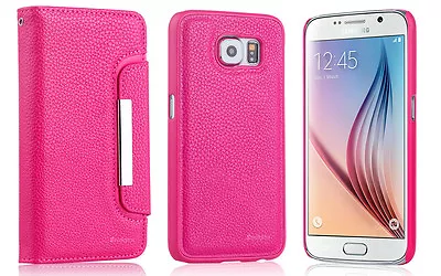 Hot Pink 2in1 Magnet Wallet Leather Tough Case Cover For Samsung Galaxy S6 Edge • $9.49