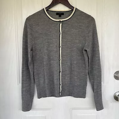 J. Crew Womens Lightweight Wool Jackie Cardigan Size Large Tipped Sweater Gray • $29.99