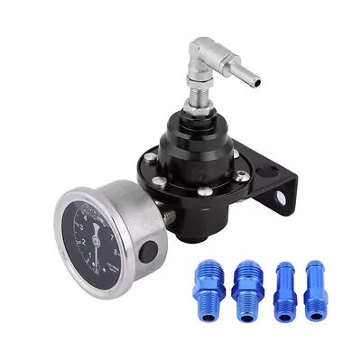 Aluminum Universal Adjustable Fuel Pressure Regulator + Gauge+ Fitting Kit Black • $16.98