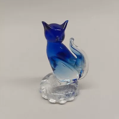 ICET Arte Murano Venezuela Cat Figurine On Pedestal Blue And Clear. Lamp Work • $14.50