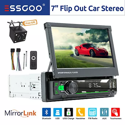 ESSGOO7  Car Stereo HD Radio Head Unit Flip Out Screen FM USB AUX 1 DIN + Camera • $76.85