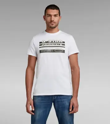 G-Star Mens RAW Originals Stripe Logo Organic Cotton T-Shirt M BNWT £28.95 White • £17.99