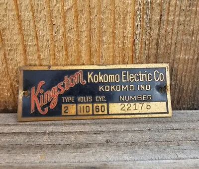 Kingston Kokomo Electric Co. Tag Badge Emblem 2.75 X1  Kokomo IND Type 2 #22175 • $34.99