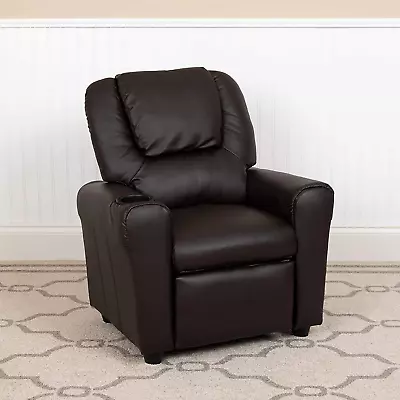 Brown Leathersoft Kids Recliner With Cup Holder And Headrest • $320.99