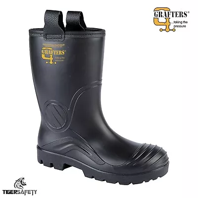 Grafters M928A Black Waterproof Thermal Steel Toe Cap Safety Wellington Boots • £28.85