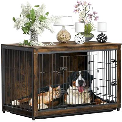 $139.90 • Buy Large Dog Crate Wooden Kennel Heavy Duty Cage With Tray End Table Pet Furniture