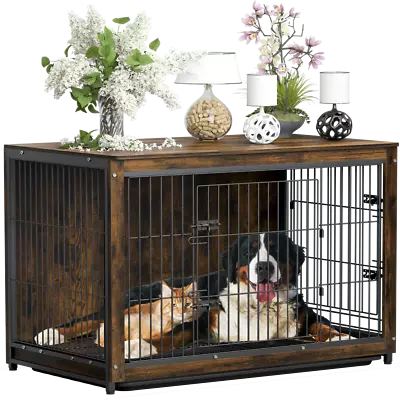 Large Dog Crate Wooden Kennel Heavy Duty Cage With Tray End Table Pet Furniture • $199.90