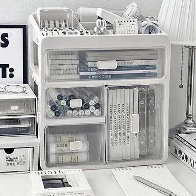 4-Tiers White Cosmetic Organizer Makeup Case Drawers Jewelry Desk Tidy Storage • £18.95