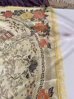 Vintage Silk BROCADED FLOWERS 2 Sided China Child Tapestry Table Cloth 37x38 • $39.99